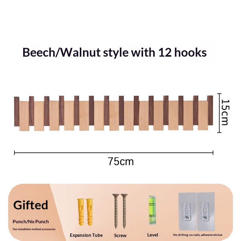 Wall Coat Rack with Foldable Hooks and Retractable Piano Key Design - Image 18