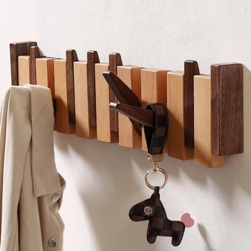 Wall Coat Rack with Foldable Hooks and Retractable Piano Key Design - Image 3