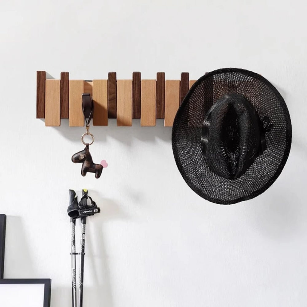 Wall Coat Rack with Foldable Hooks and Retractable Piano Key Design - Image 4