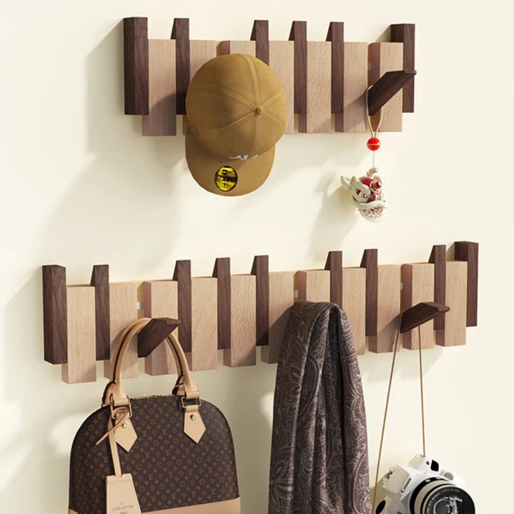Wall Coat Rack with Foldable Hooks and Retractable Piano Key Design - Image 6