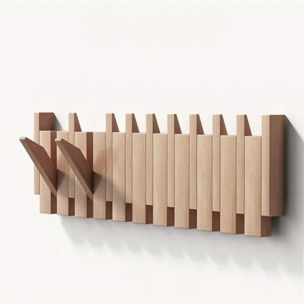Wall Coat Rack with Foldable Hooks and Retractable Piano Key Design - Image 8