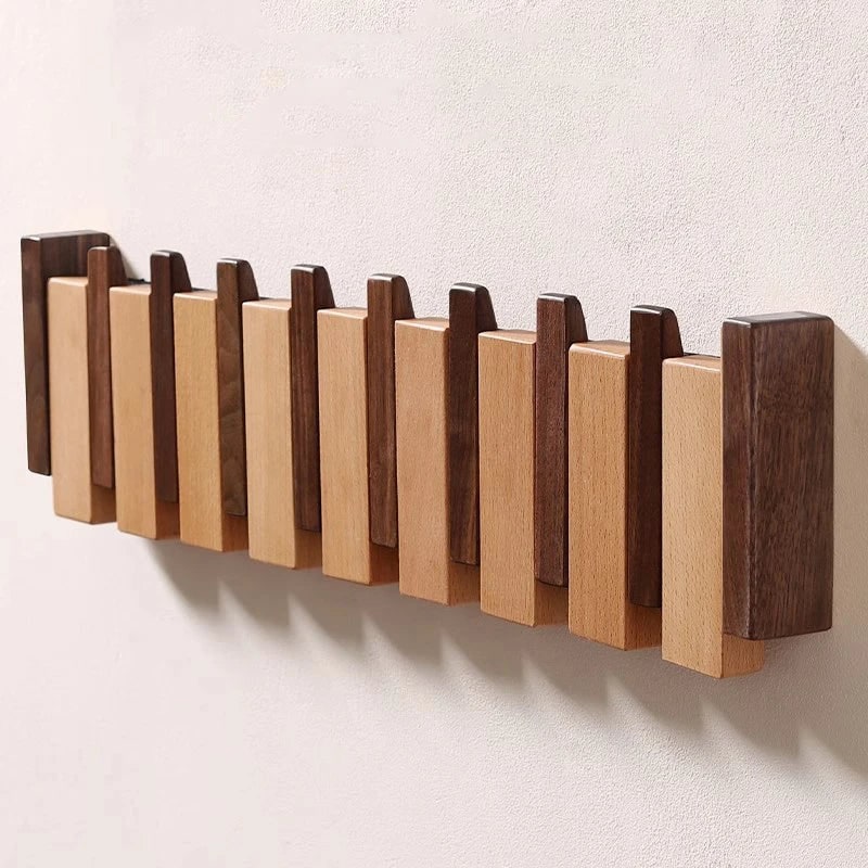 Wall Coat Rack with Foldable Hooks and Retractable Piano Key Design - Image 9