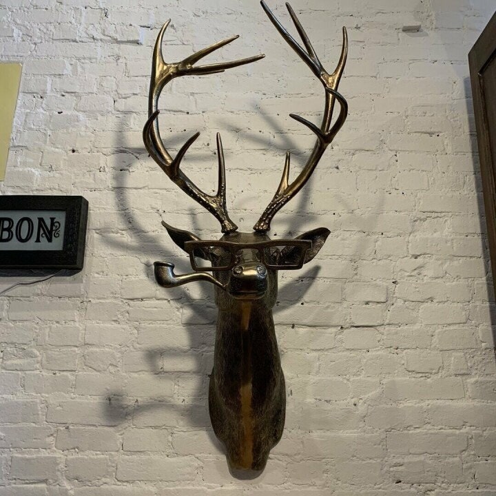Wall Mounted Animal Sculpture with Textured Metal Artwork and Faux Taxidermy Design - Image 1