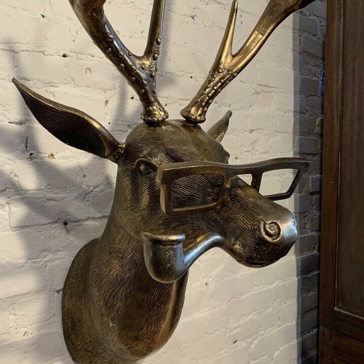 Wall Mounted Animal Sculpture with Textured Metal Artwork and Faux Taxidermy Design - Image 2