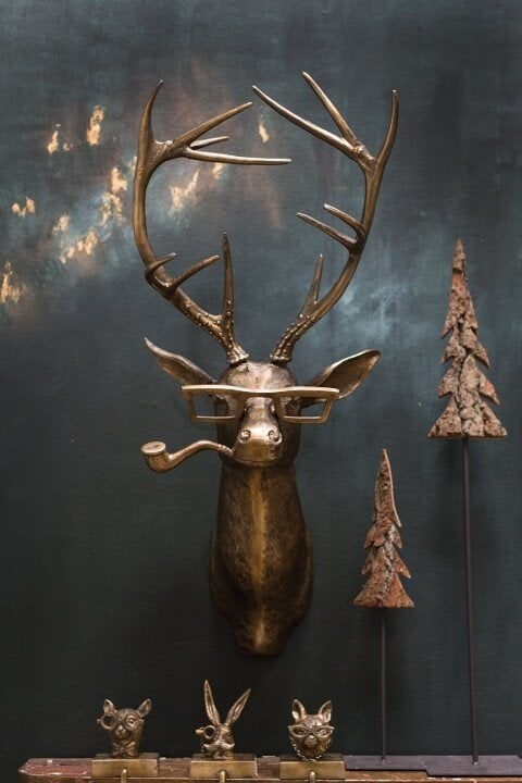 Wall Mounted Animal Sculpture with Textured Metal Artwork and Faux Taxidermy Design - Image 4