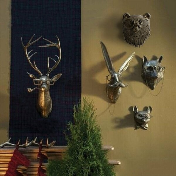 Wall Mounted Animal Sculpture with Textured Metal Artwork and Faux Taxidermy Design - Image 5