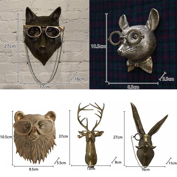 Wall Mounted Animal Sculpture with Textured Metal Artwork and Faux Taxidermy Design - Image 9