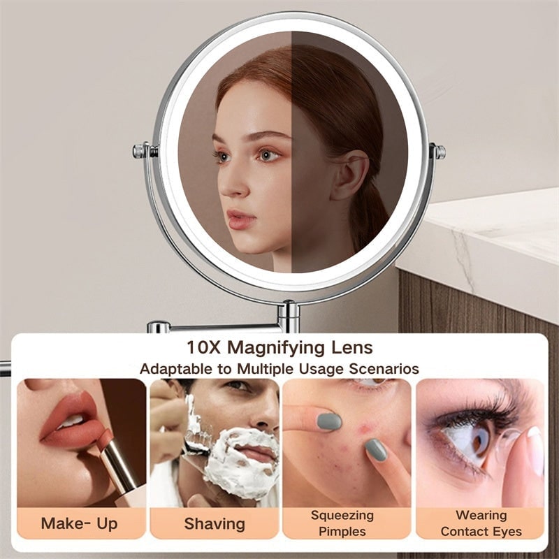 Wall Mounted Vanity Mirror with LED Lights 10x Magnification and Adjustable Swing Arm - Image 2