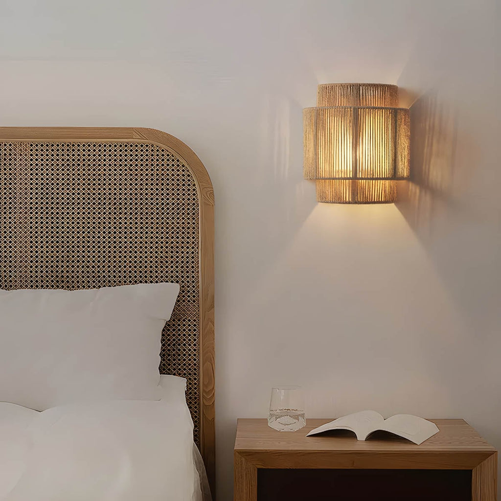 Wall Sconce Lighting with Jute Rope Tiered Shade and Vintage Boho Design - Image 2