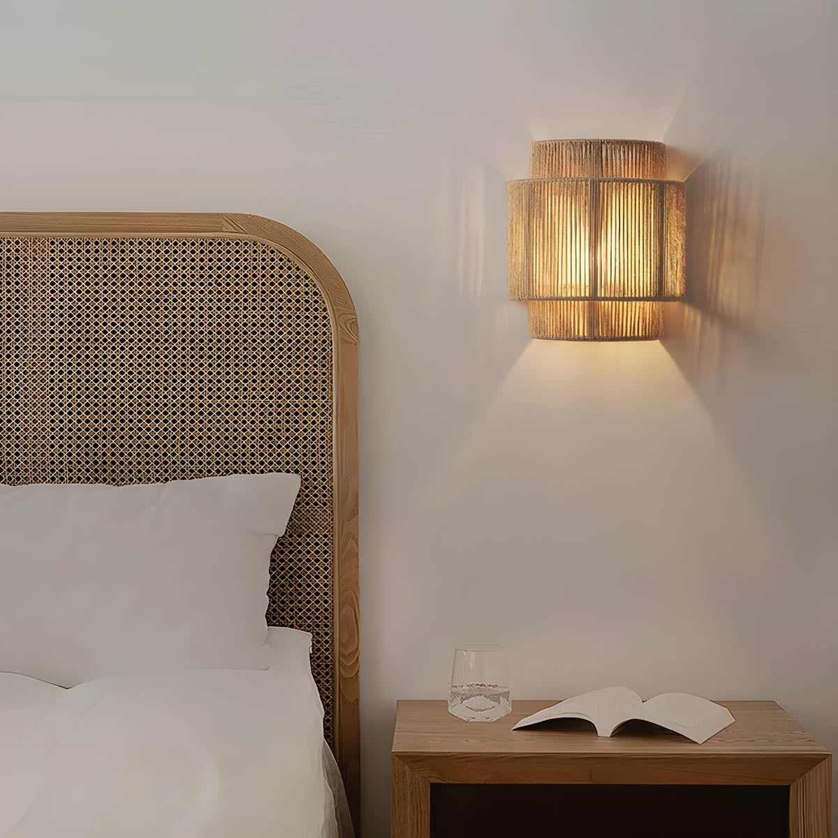 Wall Sconce Lighting with Jute Rope Tiered Shade and Vintage Boho Design - Image 2