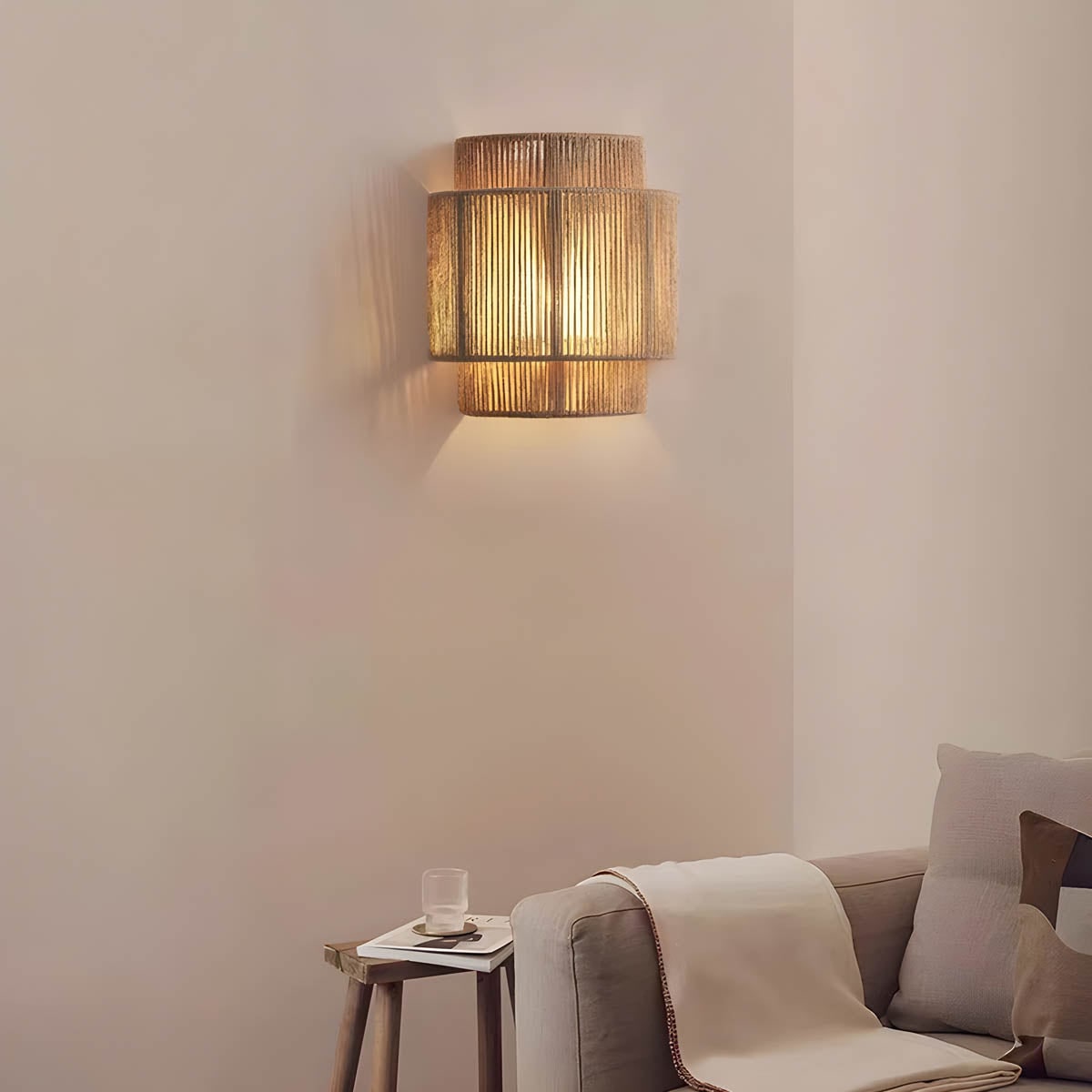 Wall Sconce Lighting with Jute Rope Tiered Shade and Vintage Boho Design - Image 3