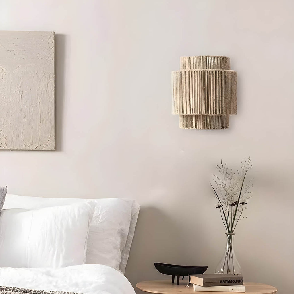 Wall Sconce Lighting with Jute Rope Tiered Shade and Vintage Boho Design - Image 4