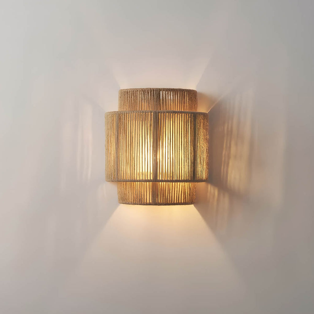 Wall Sconce Lighting with Jute Rope Tiered Shade and Vintage Boho Design - Image 6