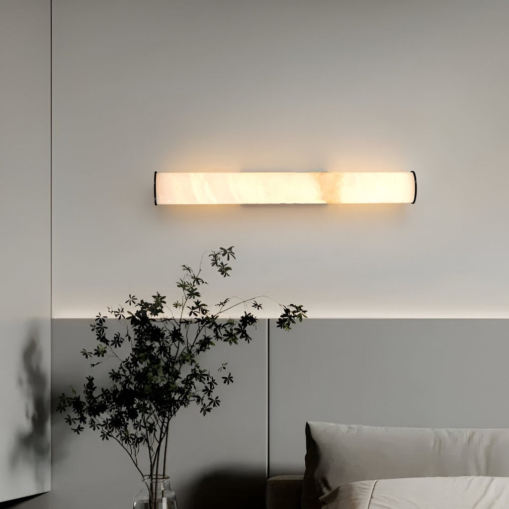 Wall Sconce Lighting with Marbled Cylindrical Shade and Brass Flush Mount - Image 12