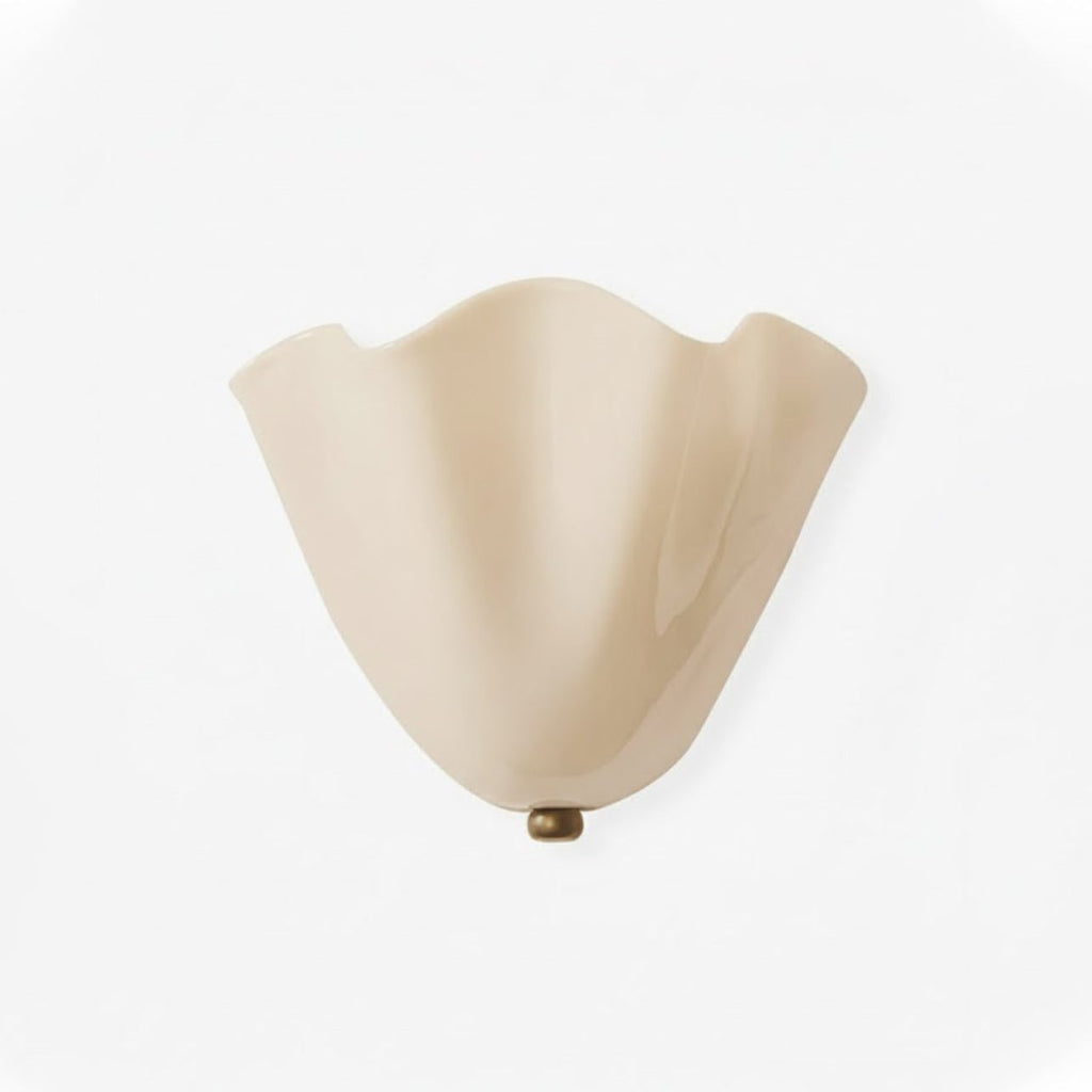 Wall Sconce Lighting with Wavy Handkerchief Glass Shade and Brass Finial - Image 1