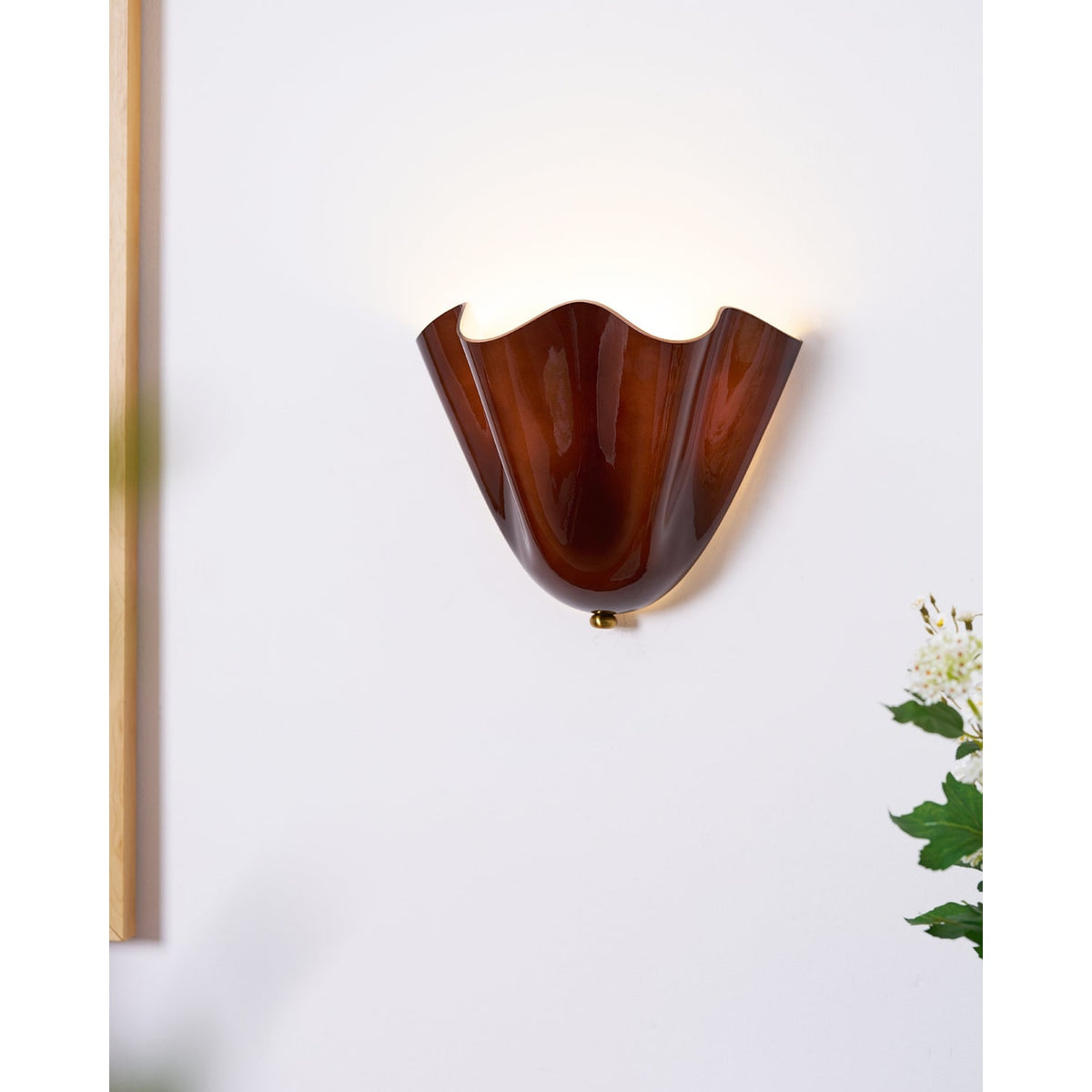 Wall Sconce Lighting with Wavy Handkerchief Glass Shade and Brass Finial - Image 12