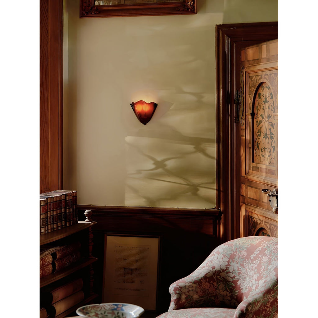 Wall Sconce Lighting with Wavy Handkerchief Glass Shade and Brass Finial - Image 14