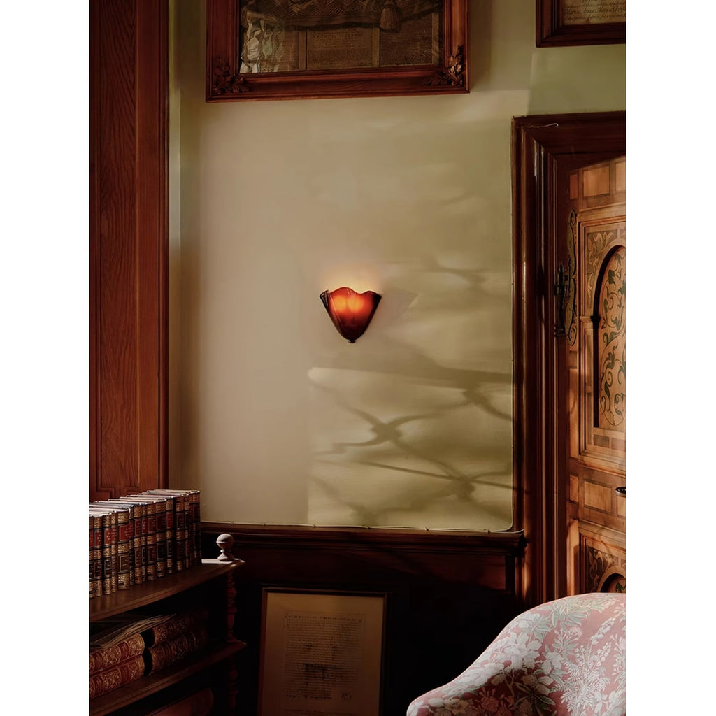 Wall Sconce Lighting with Wavy Handkerchief Glass Shade and Brass Finial - Image 17