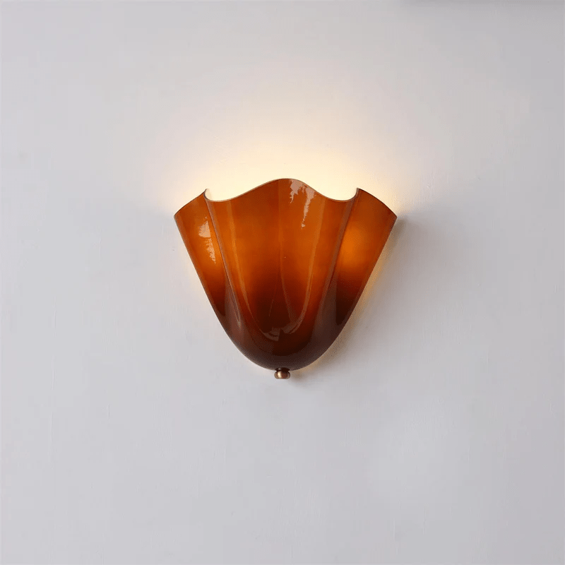 Wall Sconce Lighting with Wavy Handkerchief Glass Shade and Brass Finial - Image 26