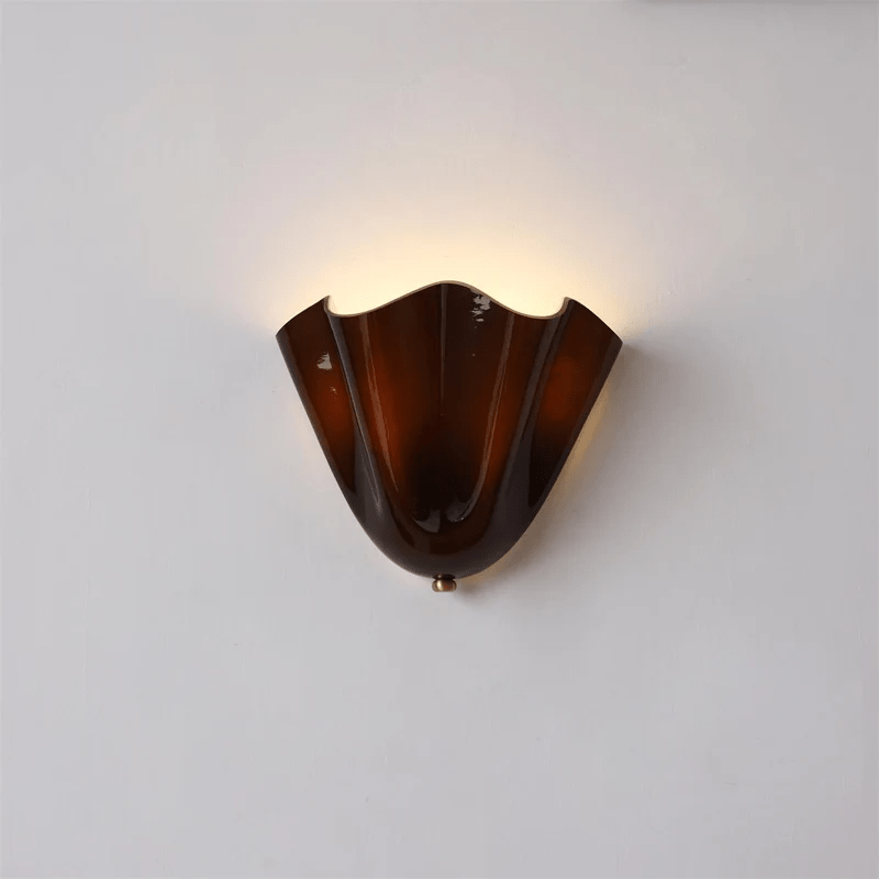 Wall Sconce Lighting with Wavy Handkerchief Glass Shade and Brass Finial - Image 27