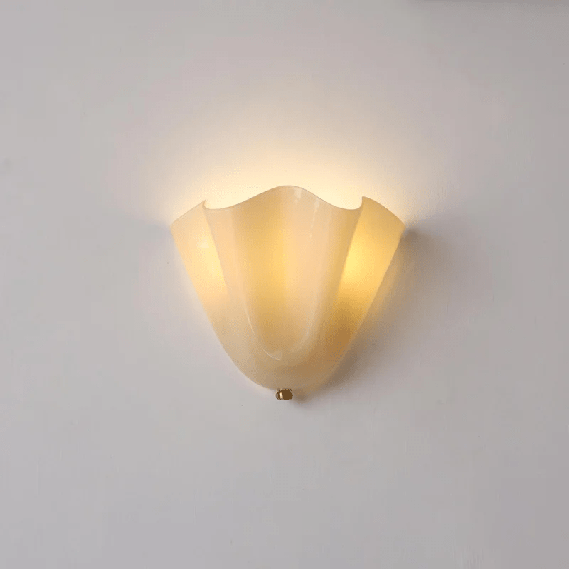 Wall Sconce Lighting with Wavy Handkerchief Glass Shade and Brass Finial - Image 28