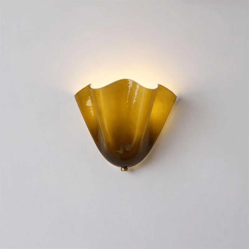 Wall Sconce Lighting with Wavy Handkerchief Glass Shade and Brass Finial - Image 29