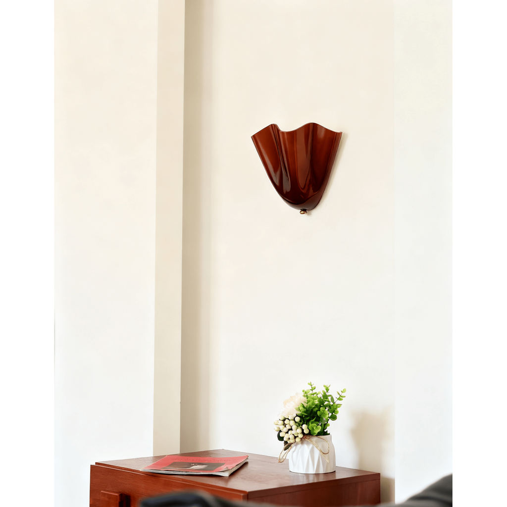 Wall Sconce Lighting with Wavy Handkerchief Glass Shade and Brass Finial - Image 3