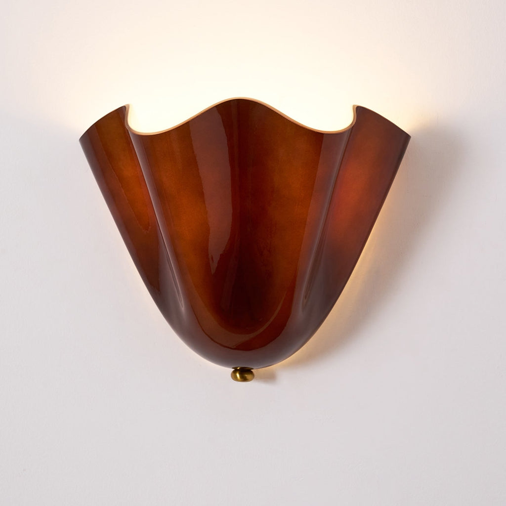 Wall Sconce Lighting with Wavy Handkerchief Glass Shade and Brass Finial - Image 32
