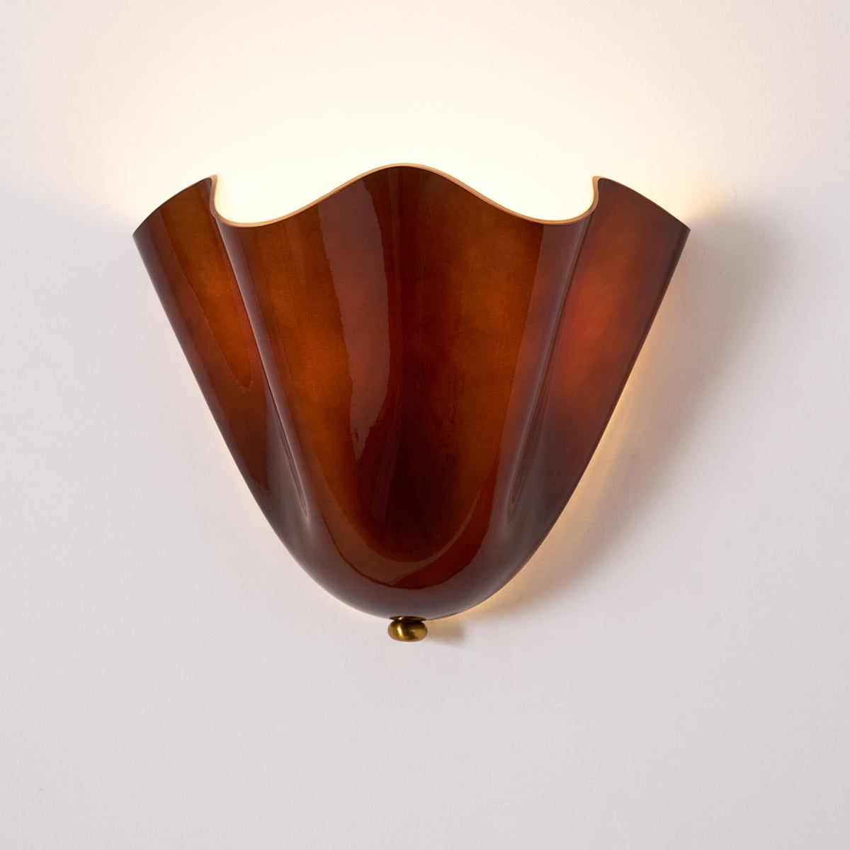 Wall Sconce Lighting with Wavy Handkerchief Glass Shade and Brass Finial - Image 32
