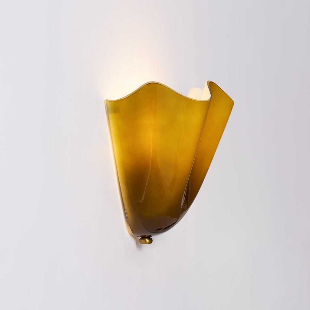 Wall Sconce Lighting with Wavy Handkerchief Glass Shade and Brass Finial - Image 33