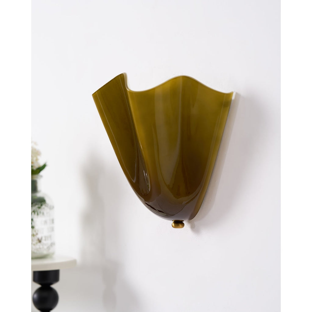 Wall Sconce Lighting with Wavy Handkerchief Glass Shade and Brass Finial - Image 34
