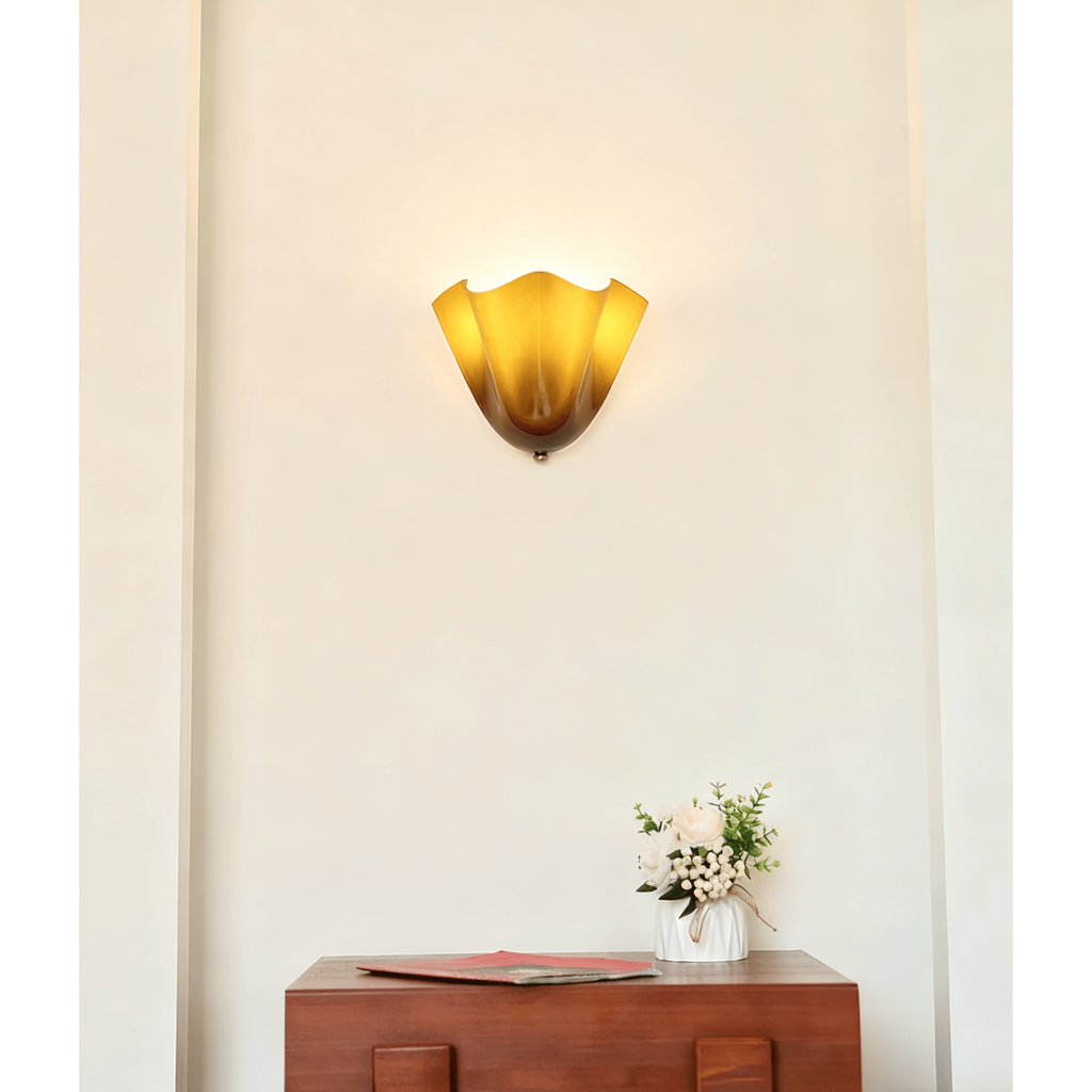Wall Sconce Lighting with Wavy Handkerchief Glass Shade and Brass Finial - Image 39