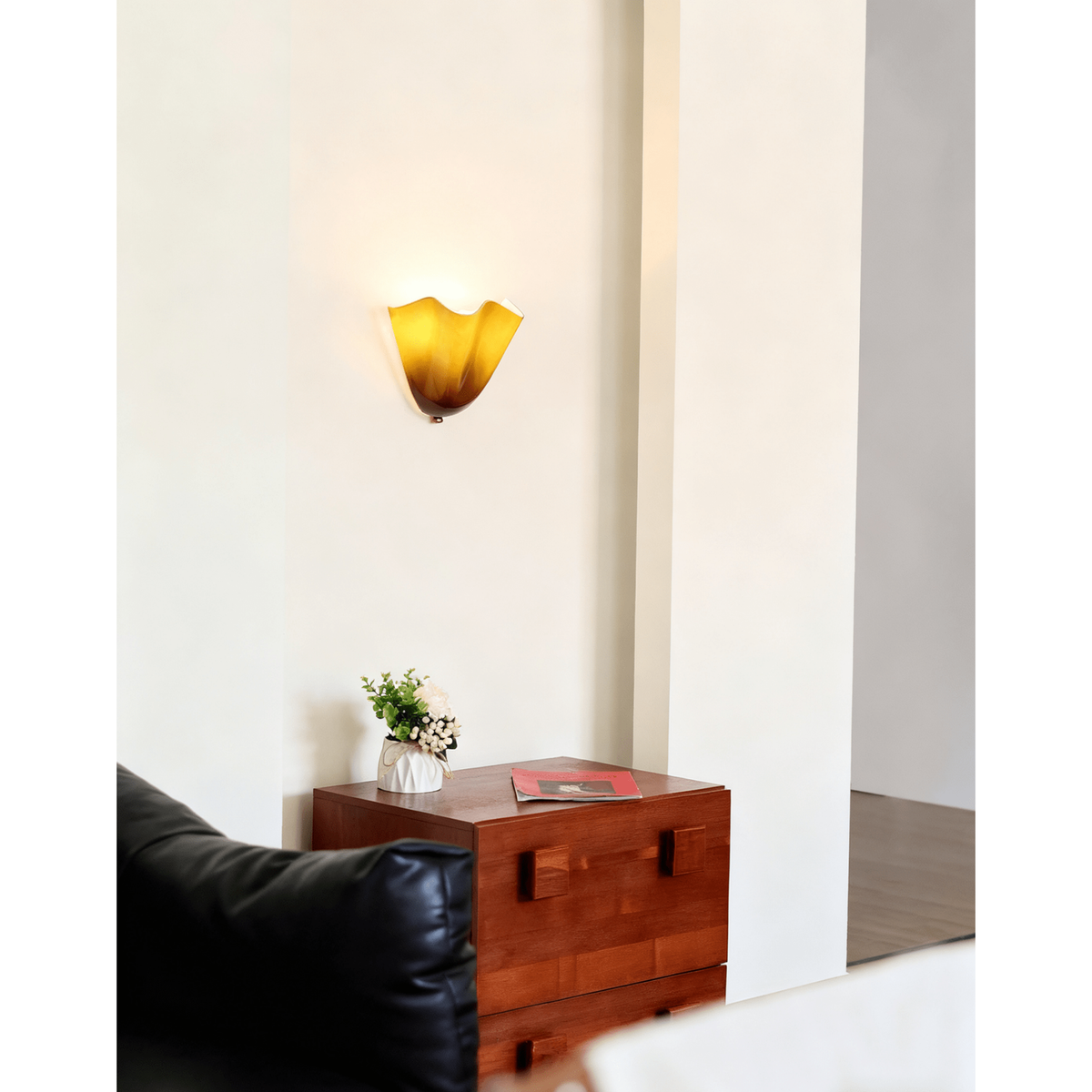 Wall Sconce Lighting with Wavy Handkerchief Glass Shade and Brass Finial - Image 40