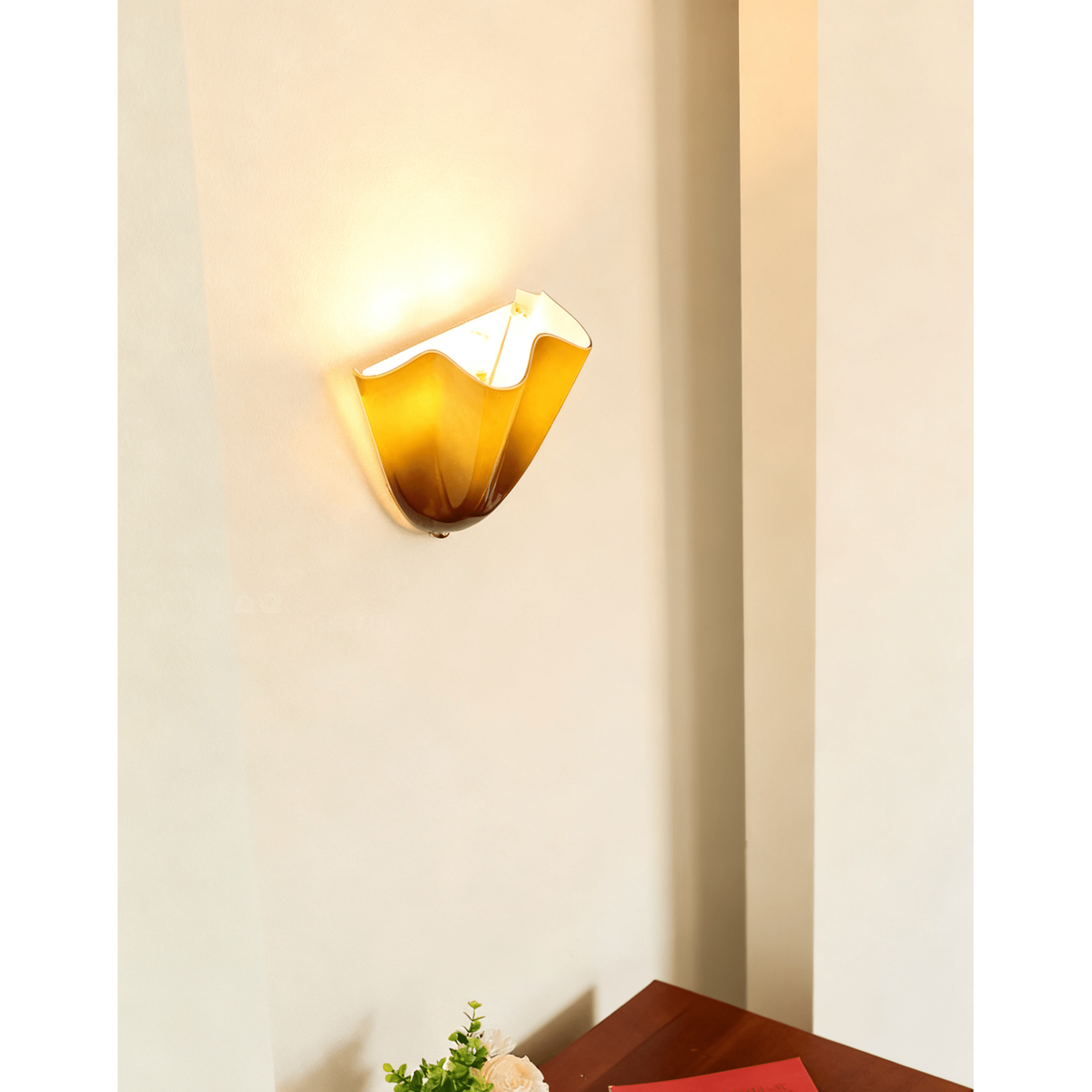 Wall Sconce Lighting with Wavy Handkerchief Glass Shade and Brass Finial - Image 41