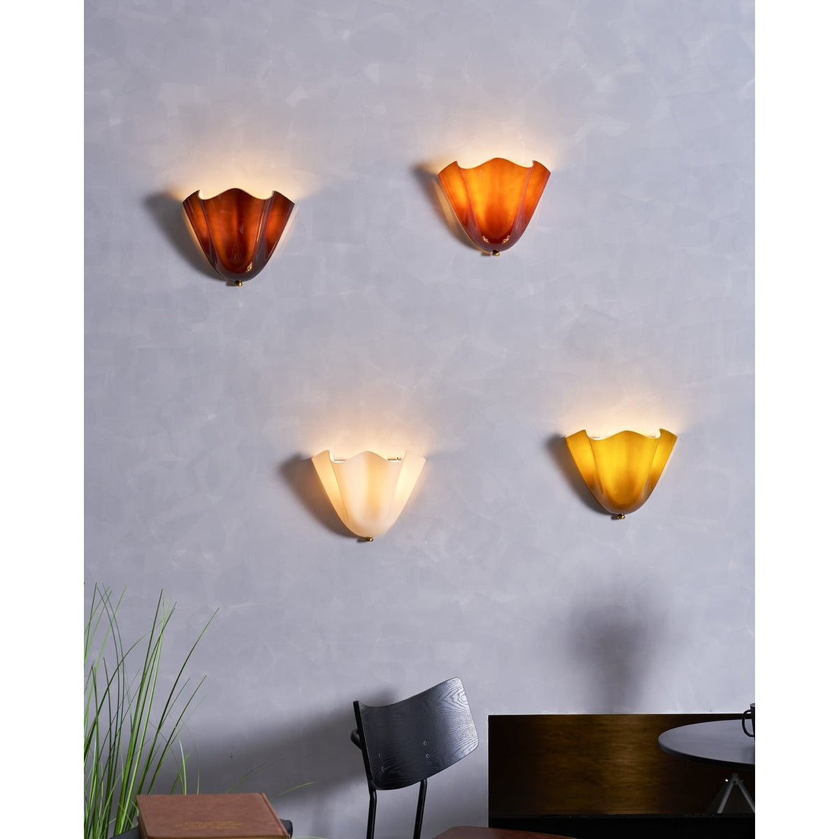 Wall Sconce Lighting with Wavy Handkerchief Glass Shade and Brass Finial - Image 43