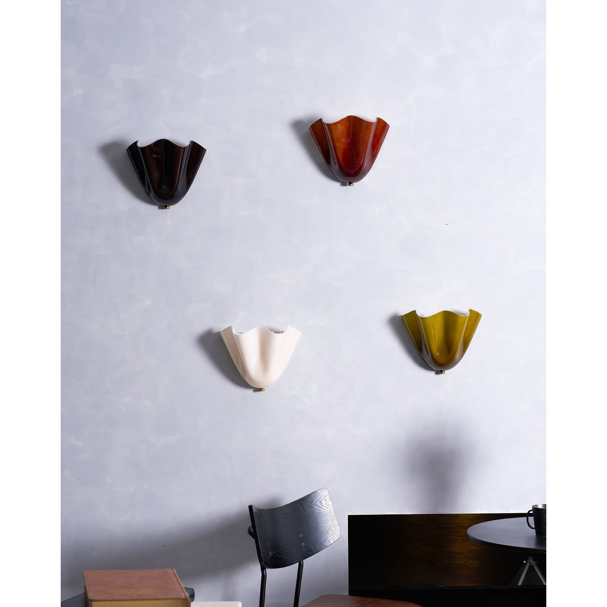 Wall Sconce Lighting with Wavy Handkerchief Glass Shade and Brass Finial - Image 44