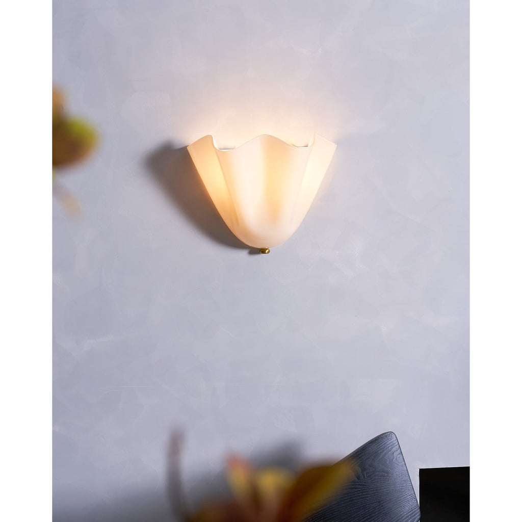 Wall Sconce Lighting with Wavy Handkerchief Glass Shade and Brass Finial - Image 45