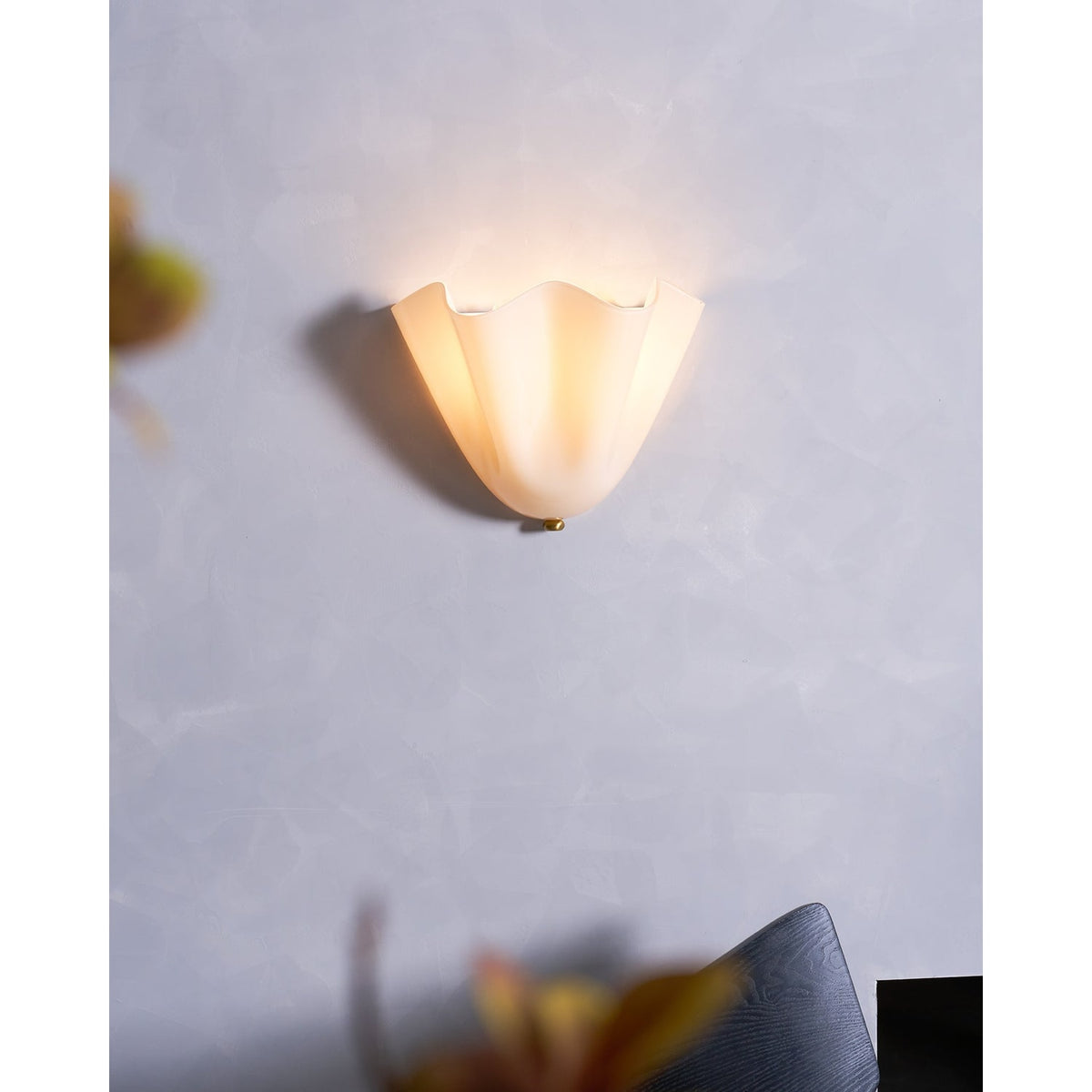 Wall Sconce Lighting with Wavy Handkerchief Glass Shade and Brass Finial - Image 45