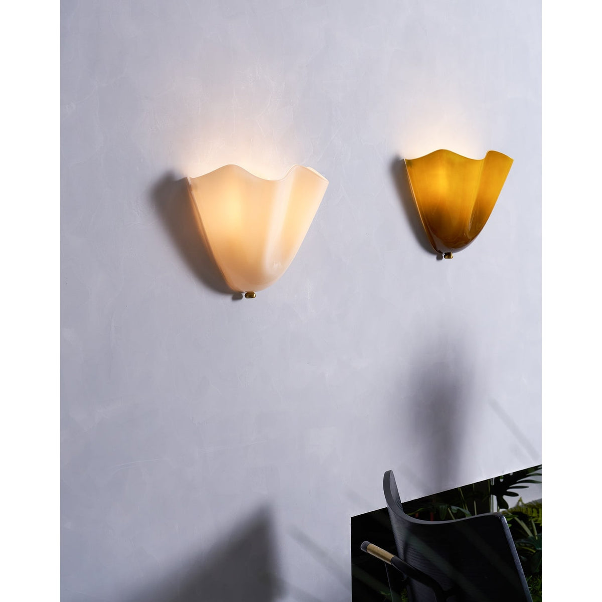 Wall Sconce Lighting with Wavy Handkerchief Glass Shade and Brass Finial - Image 46