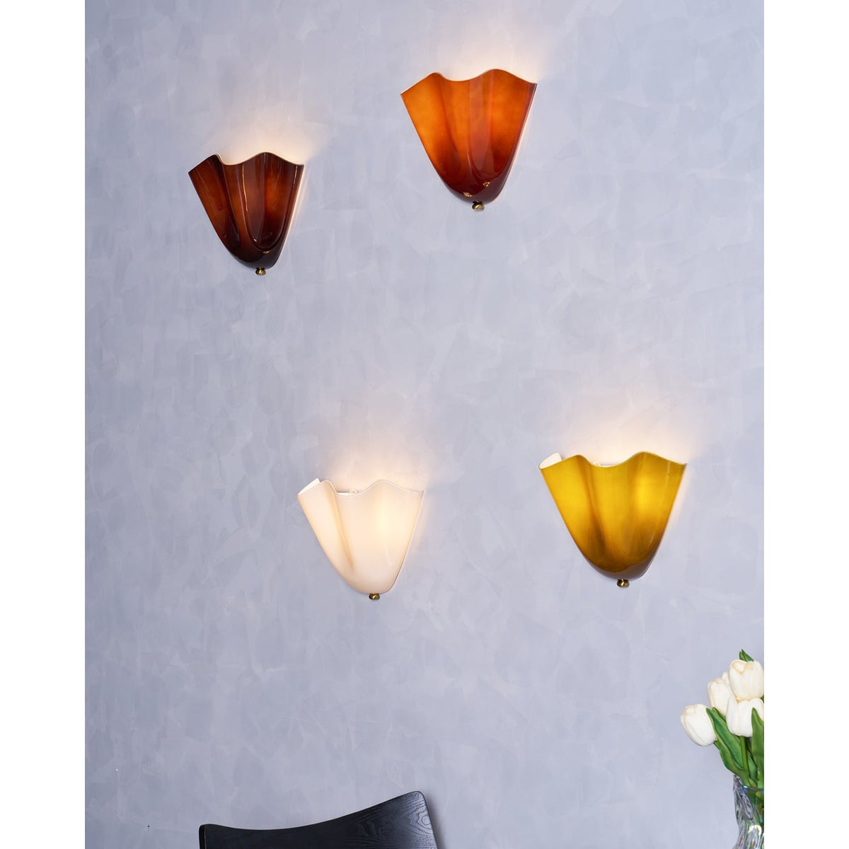 Wall Sconce Lighting with Wavy Handkerchief Glass Shade and Brass Finial - Image 47