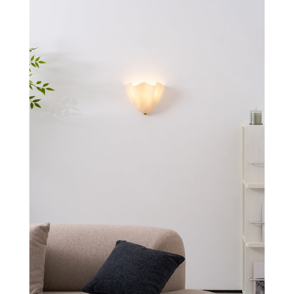 Wall Sconce Lighting with Wavy Handkerchief Glass Shade and Brass Finial - Image 48