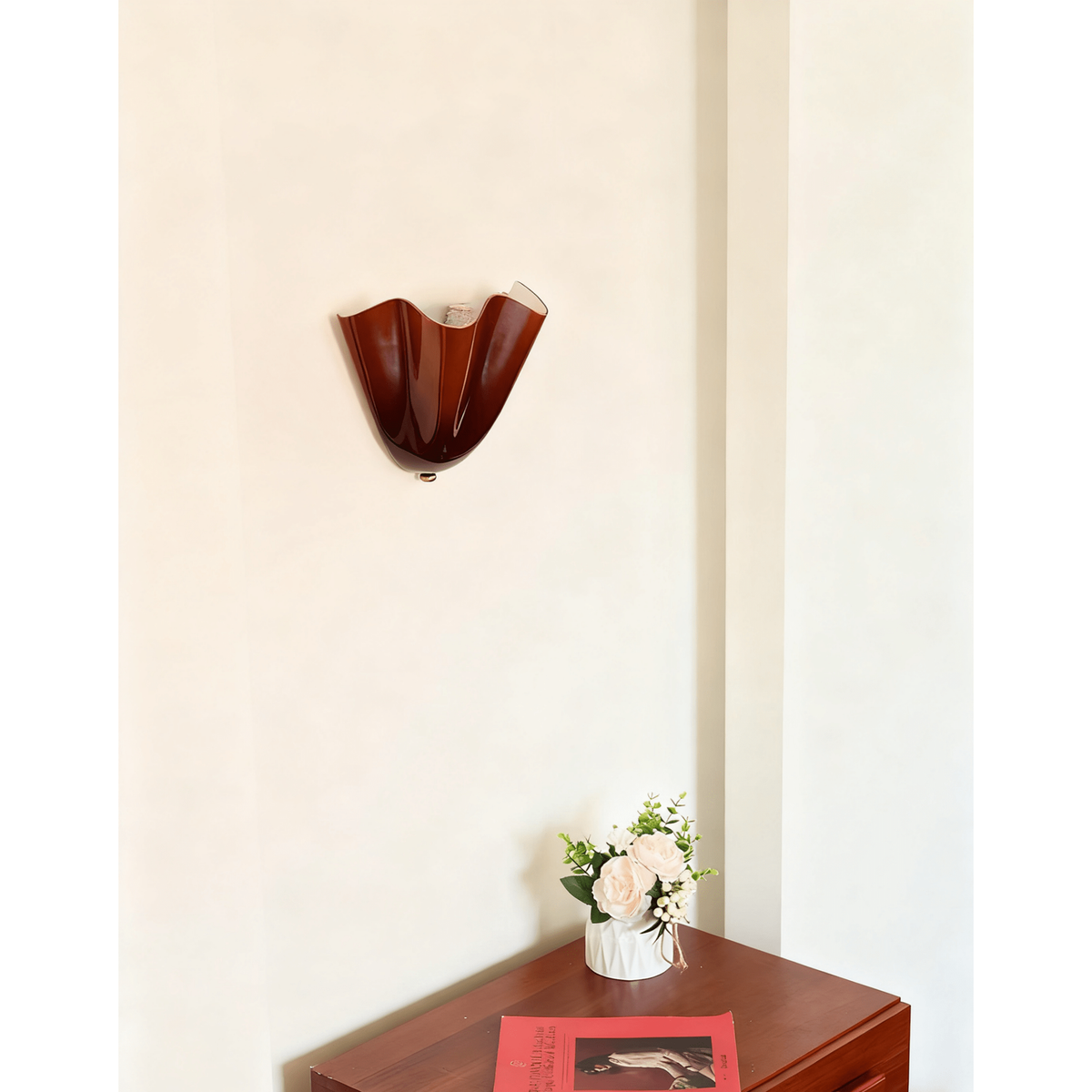 Wall Sconce Lighting with Wavy Handkerchief Glass Shade and Brass Finial - Image 6