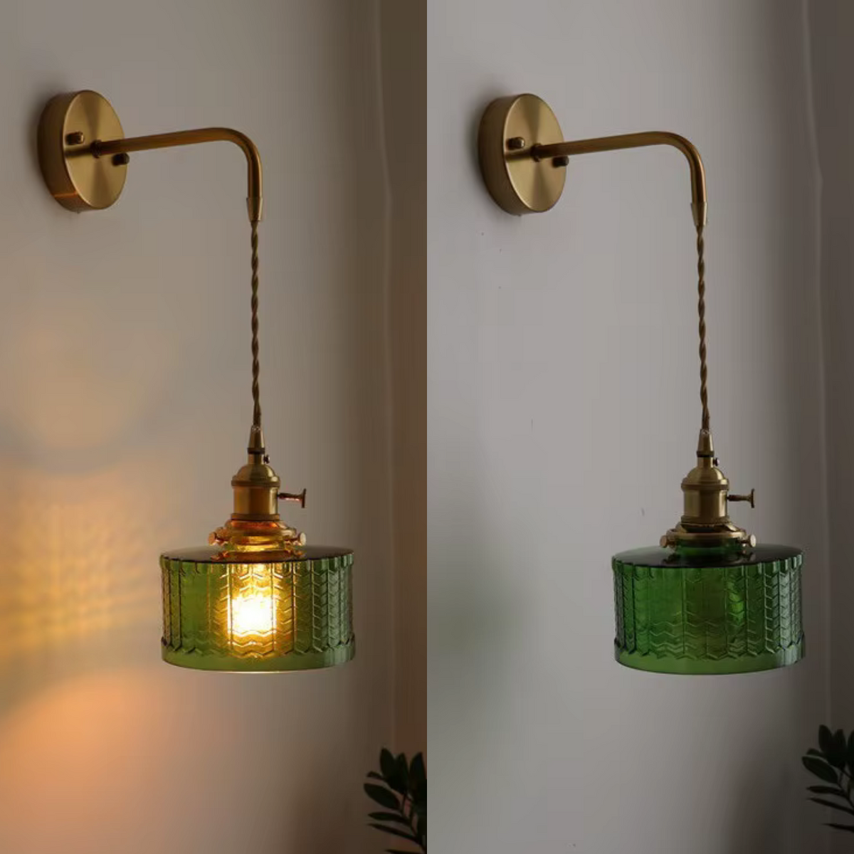 Wall Sconce with Textured Glass Shade and Brass Arm for Bedroom - Image 1