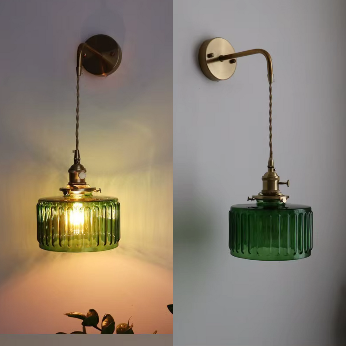 Wall Sconce with Textured Glass Shade and Brass Arm for Bedroom - Image 3