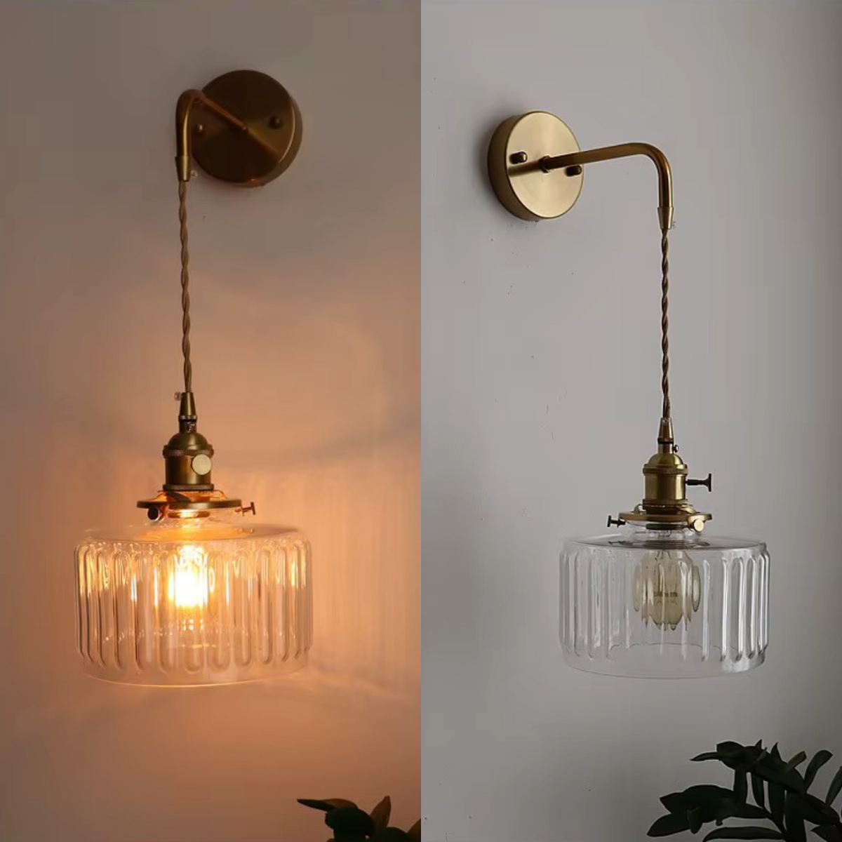 Wall Sconce with Textured Glass Shade and Brass Arm for Bedroom - Image 4