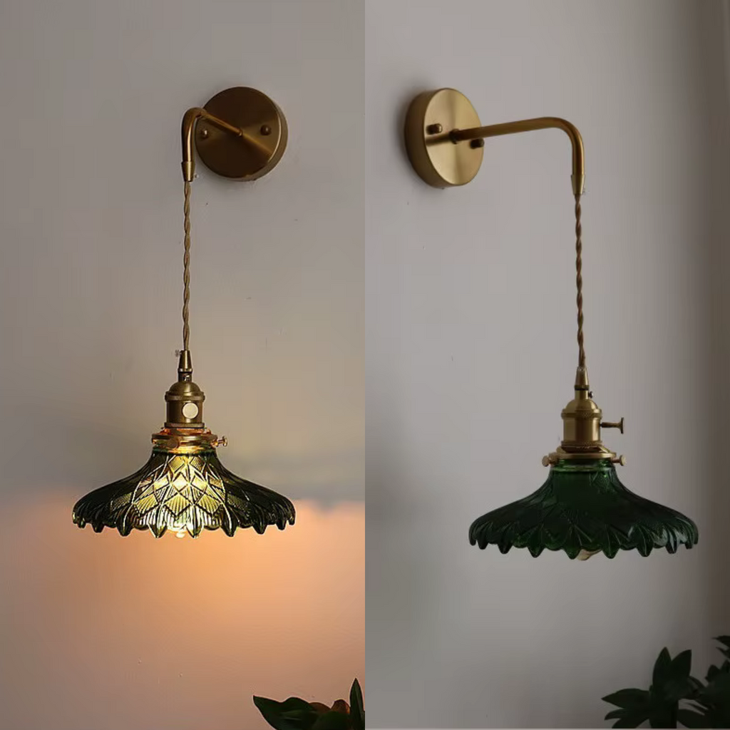 Wall Sconce with Textured Glass Shade and Brass Arm for Bedroom - Image 5