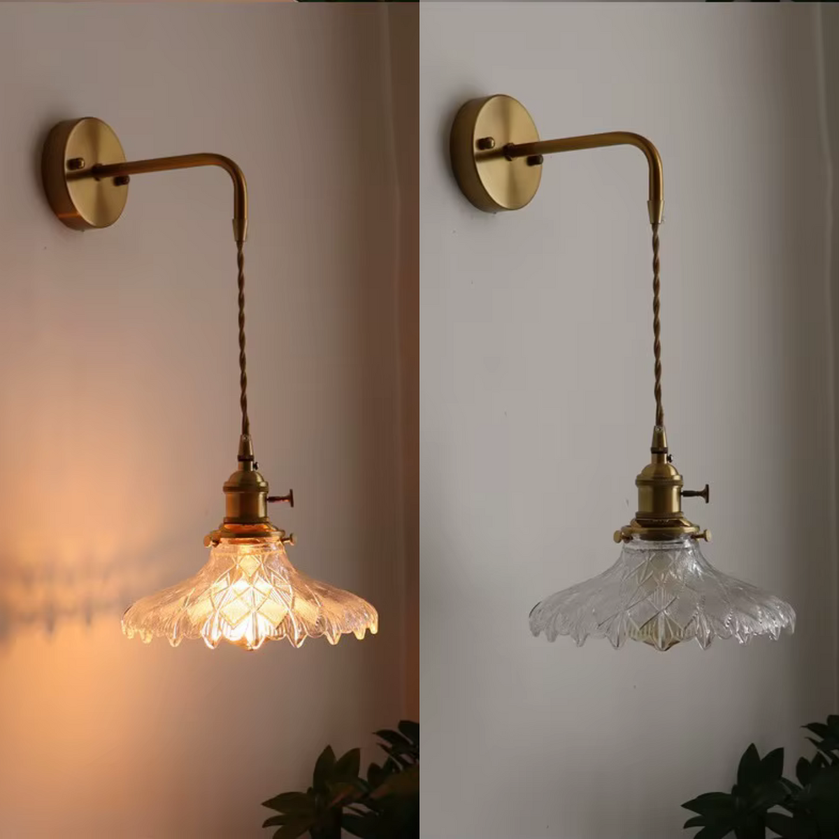 Wall Sconce with Textured Glass Shade and Brass Arm for Bedroom - Image 6