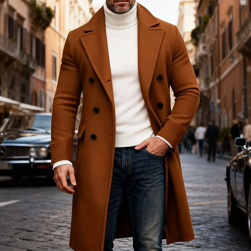 Men's Double Breasted Long Overcoat