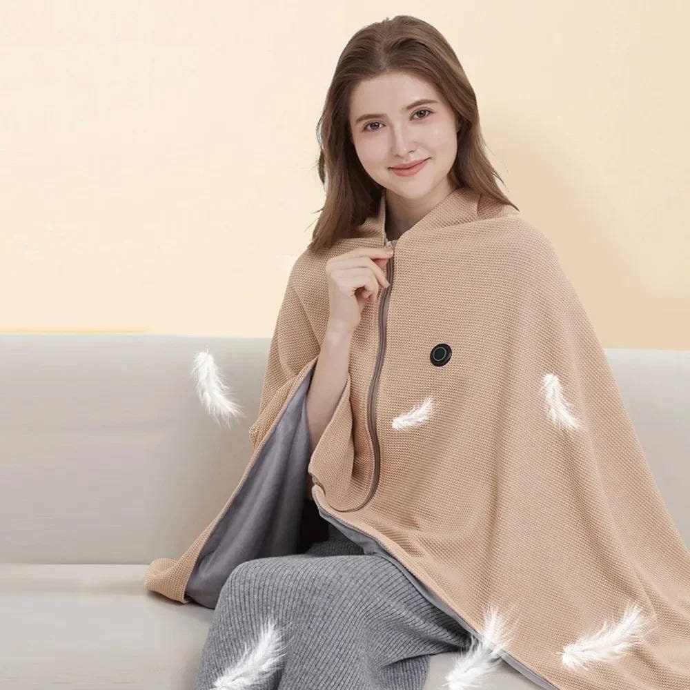 Wearable Heated Blanket with USB Power 8 Heating Zones and Hooded Shawl Design - Image 3