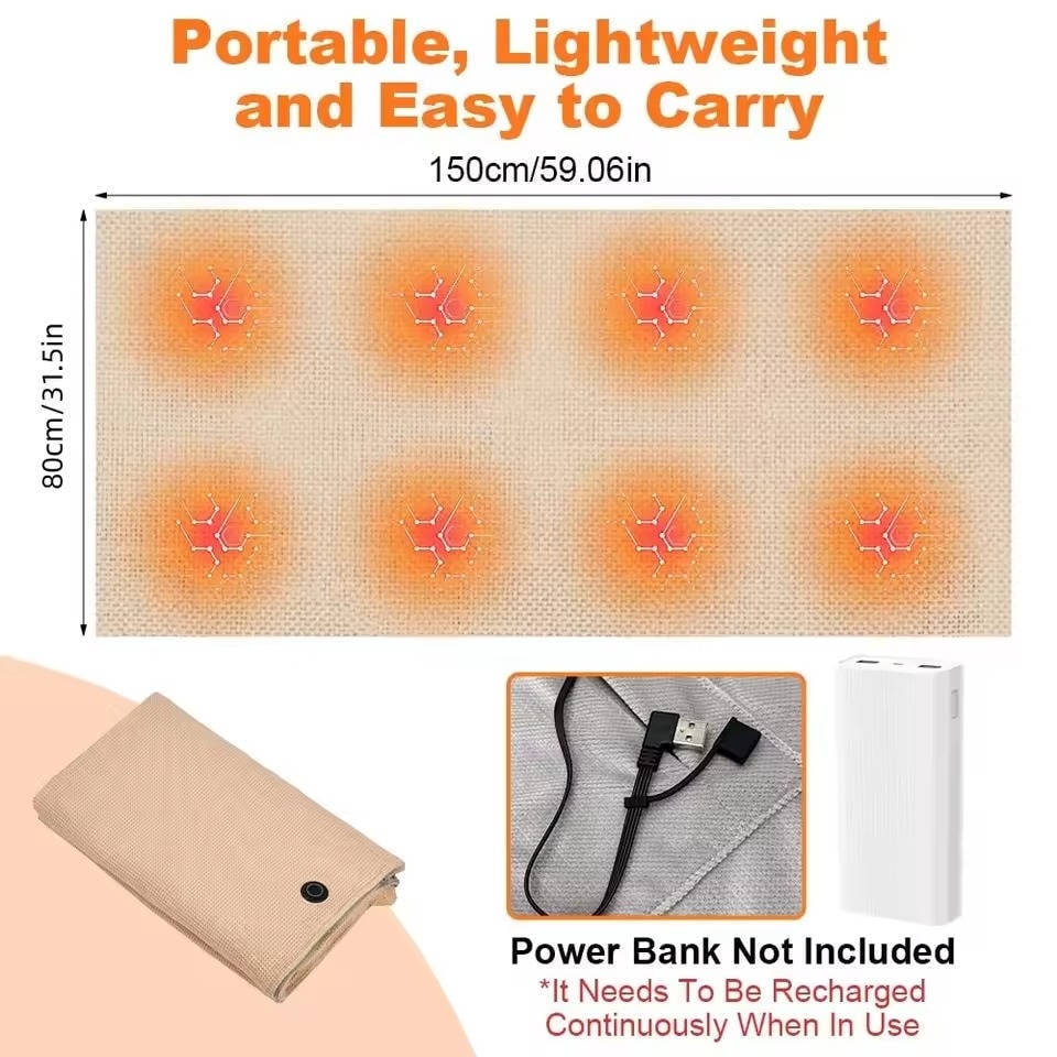 Wearable Heated Blanket with USB Power 8 Heating Zones and Hooded Shawl Design - Image 5